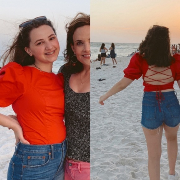 Urban Outfitters Red Strappy-Back Puff Sleeve
Blouse Sz S - Picture 6 of 15